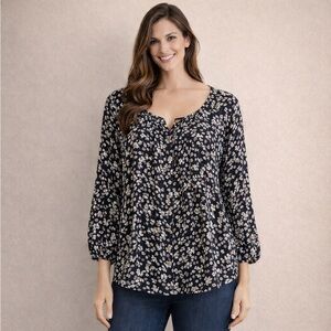 Floral Black and White Women's 100% Cotton Top